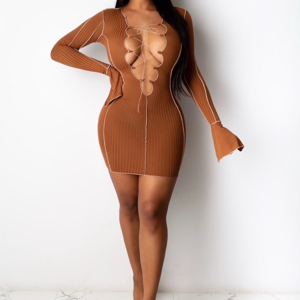 Brown lace up dress